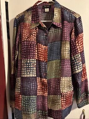 Stunt- Womens Multicolor Patchwork Button-Up Shirt